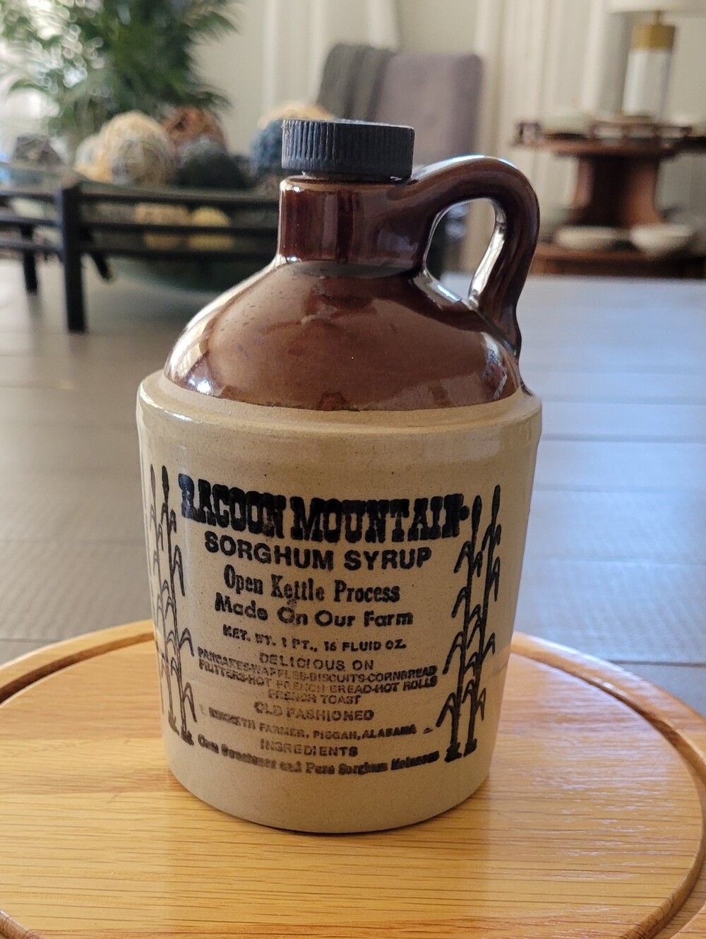 Vintage Sorghum Syrup Stoneware Jug - Brown/Cream